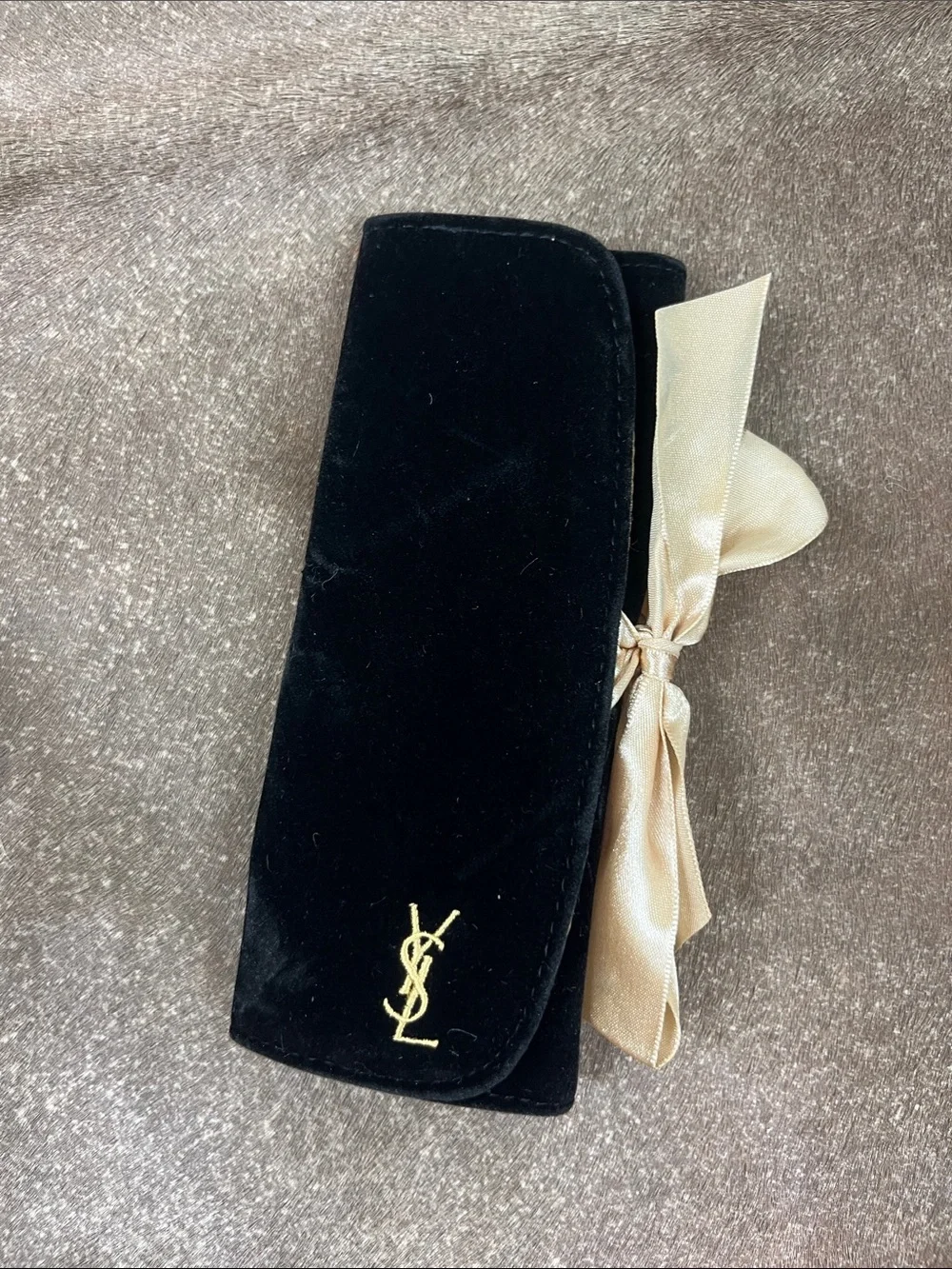 YSL Embroidered Velvet Bow Makeup Brush Roll Case